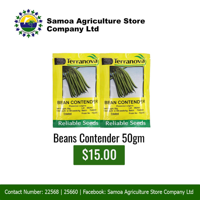 Beans Contender 50gm "PICK UP AT SAMOA AGRICULTURE STORE CO LTD VAITELE AND SALELOLOGA SAVAII" Samoa Agriculture Store Company Ltd 