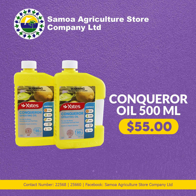 Conqueror Oil 500ml "PICK UP AT SAMOA AGRICULTURE STORE CO LTD VAITELE ONLY" Samoa Agriculture Store Company Ltd 