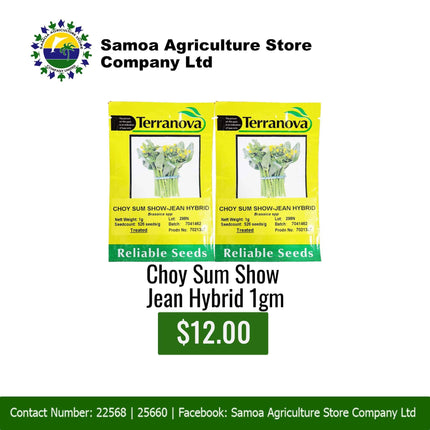 Choy Sum Show Jean Hybird 1gm "PICK UP AT SAMOA AGRICULTURE STORE CO LTD VAITELE AND SALELOLOGA SAVAII" Samoa Agriculture Store Company Ltd 