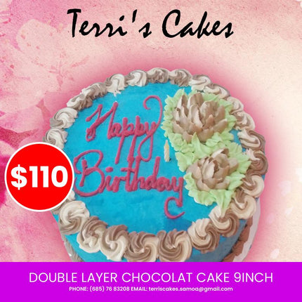 Double Layer Chocolate Cake 9", Pickup from Terri's Cakes, Taufusi [24 hours notice required] Terris Cakes, Taufusi 