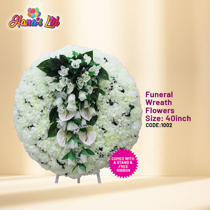 Funeral Wreath Flowers White Size:40inch "PICK UP AT HANA'S LIMITED TAUFUSI" Faalavelave Hana's Limited 