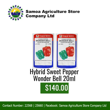 Hybrid Sweet Pepper Wonder Bell 20ml "PICK UP AT SAMOA AGRICULTURE STORE CO LTD VAITELE AND SALELOLOGA SAVAII" Samoa Agriculture Store Company Ltd 