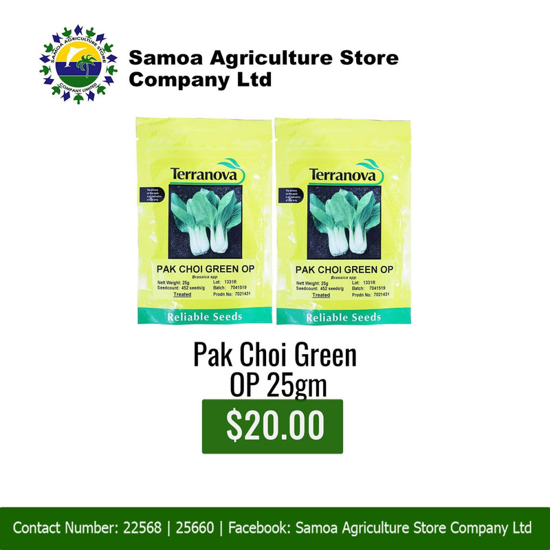 Pak Choi Green OP 25gm "PICK UP AT SAMOA AGRICULTURE STORE CO LTD VAITELE AND SALELOLOGA SAVAII" Samoa Agriculture Store Company Ltd 