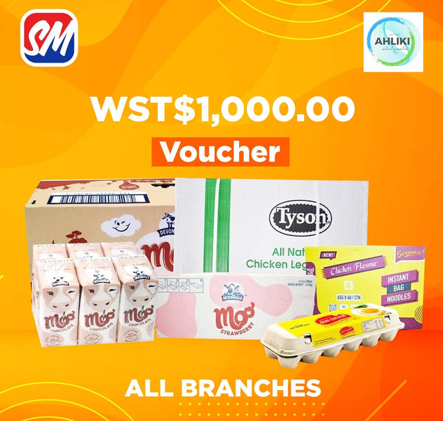 Ah Liki Wholesale WST$1,000.00 Voucher "REDEEM AT AH LIKI WHOLESALE" - Samoamarket.com