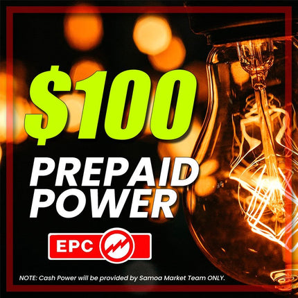Prepaid Power Voucher - $100 Tala - Must provide Meter Number + Reg. Name to avoid delays (Supplied by Samoamarket.com, Mon - Fri 8am - 4.30pm, Sat 8am - 12pm (Closed Sundays & Public Holidays) - Samoamarket.com