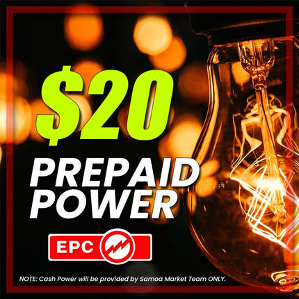 Prepaid Power Voucher - $20 Tala - Must provide Meter Number + Reg. Name to avoid delays (Supplied by Samoamarket.com, Mon - Fri 8am - 4.30pm, Sat 8am - 12pm (Closed Sundays & Public Holidays) - Samoamarket.com