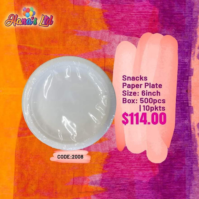 Snack Paper Plate Size:6inch Box:500pcs/10pkts "PICK UP AT HANA'S LIMITED TAUFUSI" - Samoamarket.com