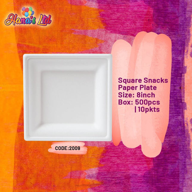Square Snacks Paper Plate Size:8inch Box:500pcs/10pkts "PICK UP AT HANA'S LIMITED TAUFUSI" - Samoamarket.com